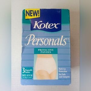 VTG 1994 Box Of Kotex Personals Protective Panties 3 Panties Size 8/9/10  New